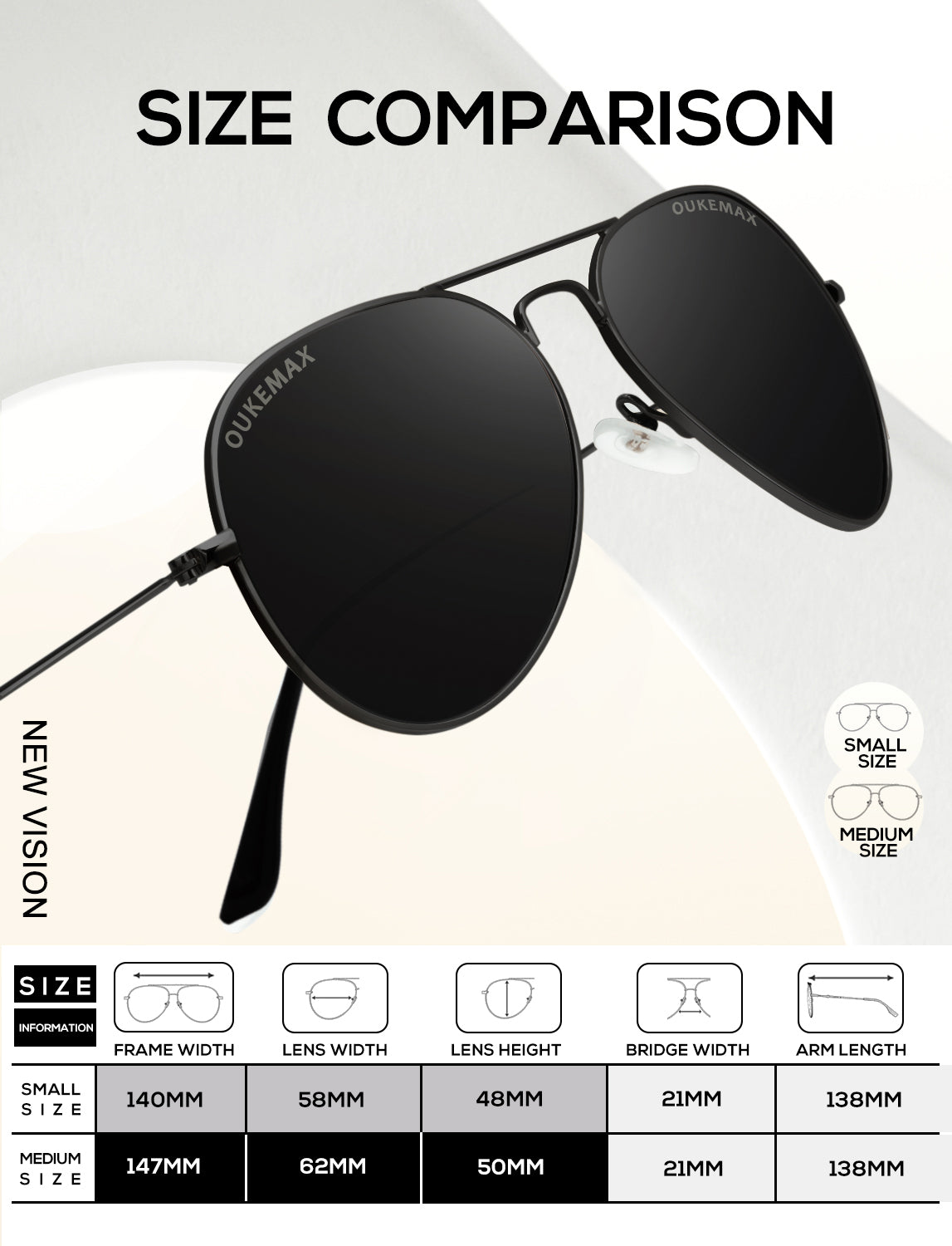OUKEMAX Classic Aviator Sunglasses S24-1