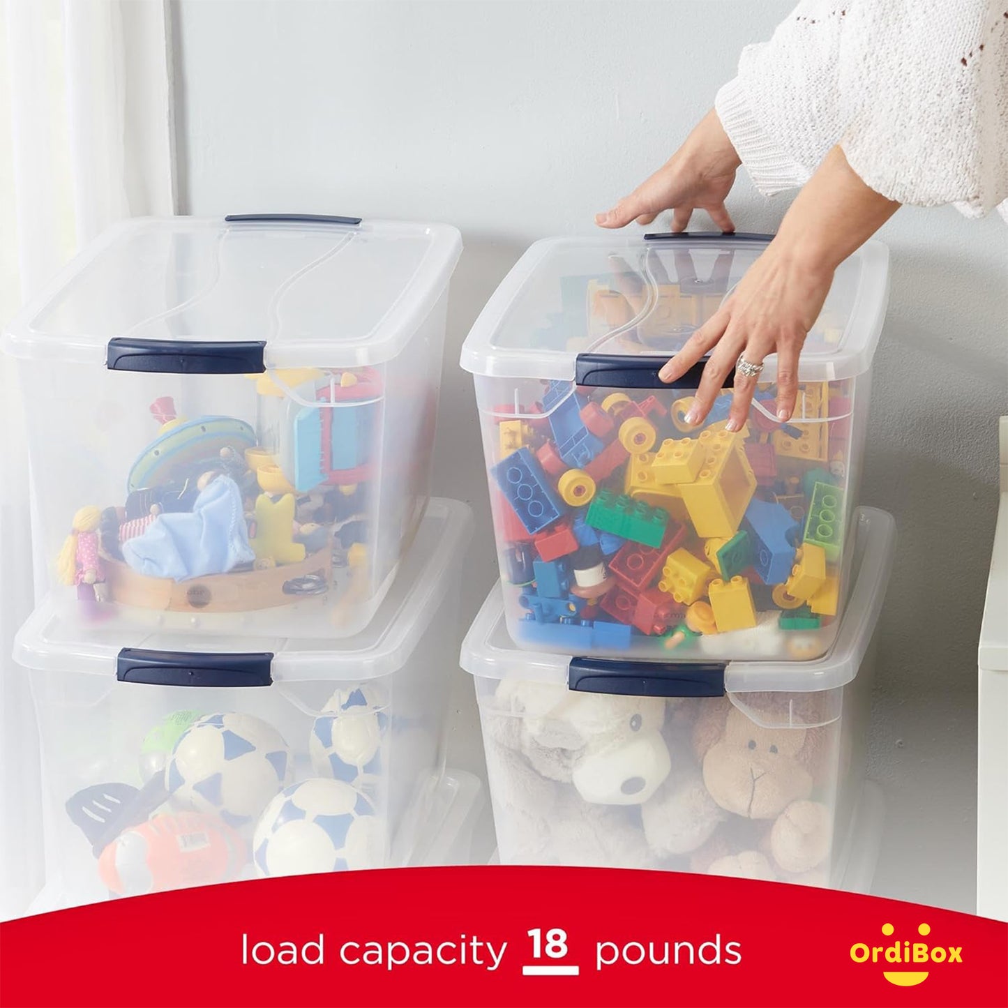 Ordibox Cleverstore Clear Plastic boxes 32 Qt 6 Pack Stackable Plastic Storage Bins with Lids