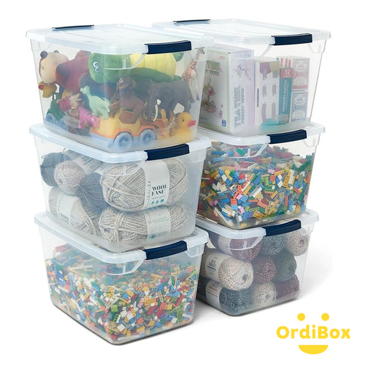 Ordibox Cleverstore Clear Plastic boxes 32 Qt 6 Pack Stackable Plastic Storage Bins with Lids